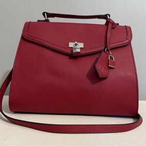 GUESS Kravitz Red Structured Top-Handle Satchel Crossbody Bag with Charm